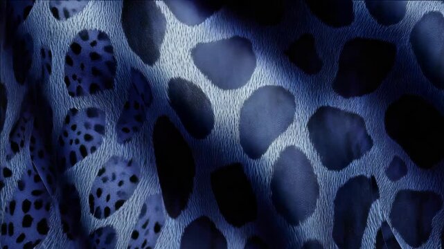 Close-up of leopard print texture with dark blue spots on a light background.