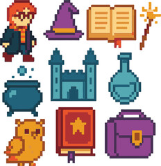 magic-school-pixel-art,-eps-10-illustration