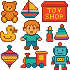 toyshop pixel art, eps 10 illustration