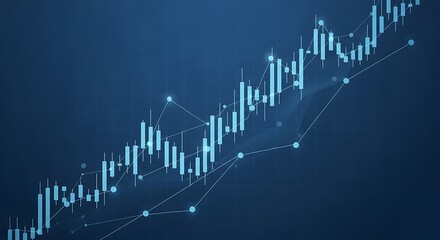 Naklejka premium Stock Market Chart with Candlesticks and Ascending Trend on Blue Background