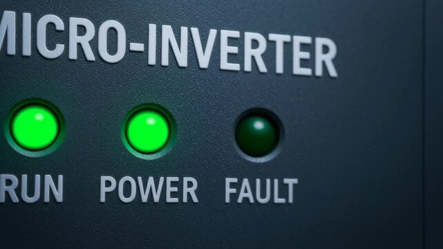 Micro inverter with green indicator light for run power and fault signals energy sector engineering work ensuring efficient power conversion