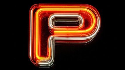 Neon letter "P" glowing in vibrant red and orange hues against a sleek black background