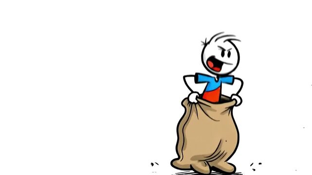 Animated Stick Figure Engaged in Sack Race Competition Animation Sequence