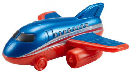 Vivid red and blue toy airplane, a journey through the imaginary skies of play.