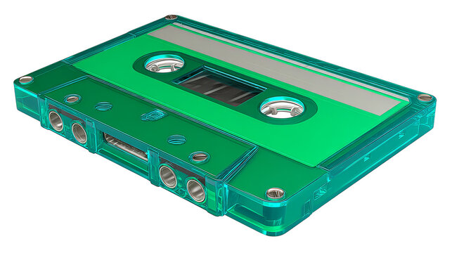 Retro green cassette tape with silver knobs, a blast from the musical past.