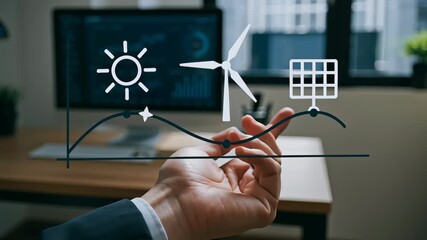 Renewable energy sector engineering work with solar power wind turbine sustainable technology and renewable power sources office environment - Powered by Adobe