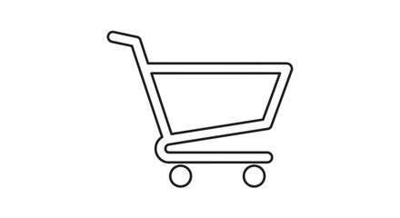 A simple line drawing of a shopping cart, viewed from the side, on a white background.