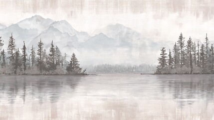 Fototapeta premium Misty landscape with lake and forest
