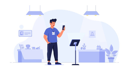 Modern Employee Using Smartphone at Work in a Well-Lit Office Setting