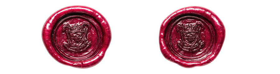 Two red wax seals with embossed designs