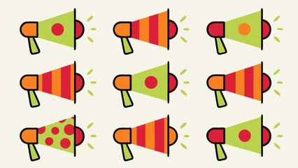 Vibrant megaphone icon featuring a dynamic multi colored abstract design with bold communication and announcement themes