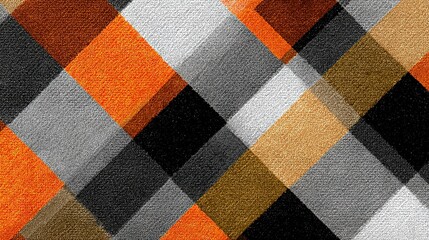 Fototapeta premium Seamless orange diamond checkered plaid pattern, vibrant vector illustration with geometric shapes and bold colors