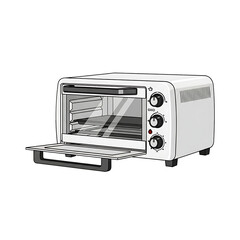Obraz premium White Toaster Oven with Open Door and Control Knobs Illustration.