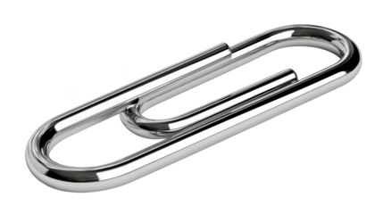 Closeup of silver metal paperclip linked with a ring, office supply essentials.