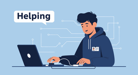 Online Assistance And Technology Support Concept With Man Providing Guidance