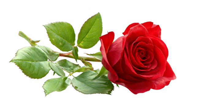 Vibrant red rose in full bloom, a symbol of love and affection single.