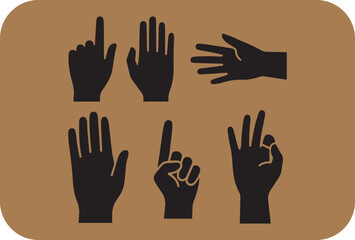 Obraz premium Collection of silhouetted hands displaying various gestures and counts against a textured brown background