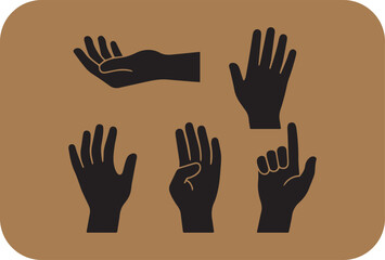 Obraz premium Diverse hand gestures silhouettes on a warm brown background illustrating communication and expression through various poses