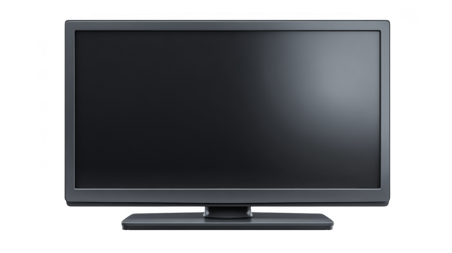 Sleek black computer monitor with dark screen on a simple, minimalist setup.