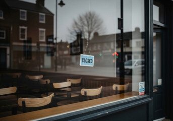 Obraz premium Storefront with ‘Closed’ Sign in Quiet Town Street