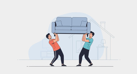 Two Men Carrying A Sofa During Relocation Services Home Delivery