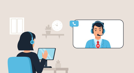 Fototapeta premium Virtual Meeting With Man and Woman During Online Video Conference Call