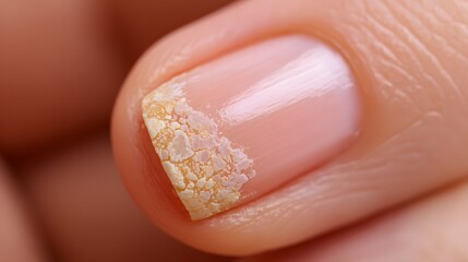 Fototapeta premium Close-up of a fingernail with a rough, dry texture.