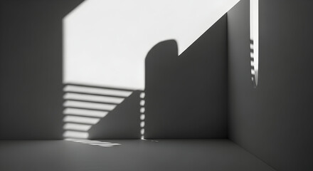 Sunlight streaming through blinds casting shadows inside a room