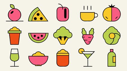 Comprehensive collection of restaurant elements featuring menu items food graphics beverage symbols and celebratory wine imagery for culinary branding