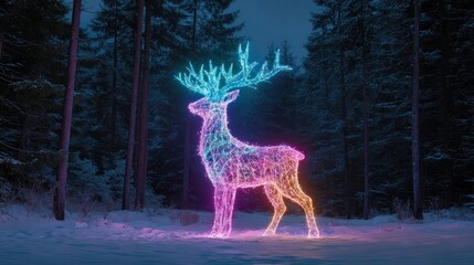 A glowing deer in a snowy forest