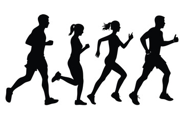 Jogging People Vector Silhouette Set - Runners and Athletes for Health & Fitness Design