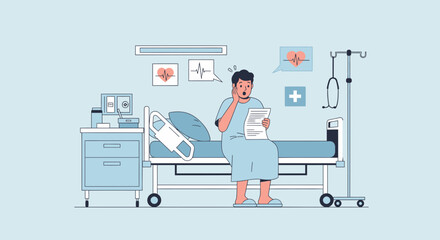Worried Patient Reads Report In Hospital Bed Shocked By Diagnosis Result