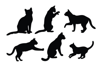 Domestic Cat Poses Vector Silhouette Set - Pet & Feline Illustrations
