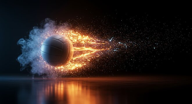 Basketball engulfed in flames and ice, with an explosion of energy.