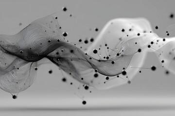 Elegant black and white abstract composition with thin lines and points