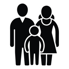 Black silhouette of a family with one child standing together people parents