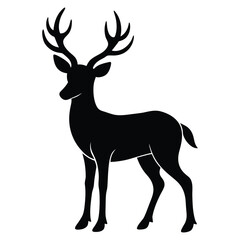 Black silhouette of a majestic deer with large antlers standing on a white background animal wildlife