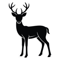 Black silhouette of a majestic stag with large antlers standing on a white background deer 1