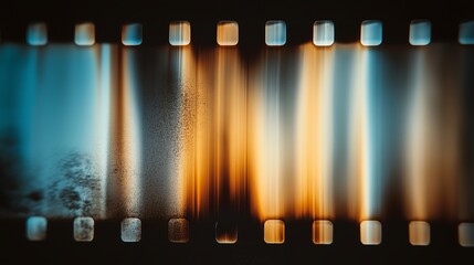 1970s Super 8 Film Damage Overlay &ndash; Cyan & Amber Light Leaks with Heavy Grain, Scratches & Dust on Matte Black