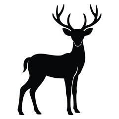 Black silhouette of a majestic stag with large antlers standing on a white background deer 3