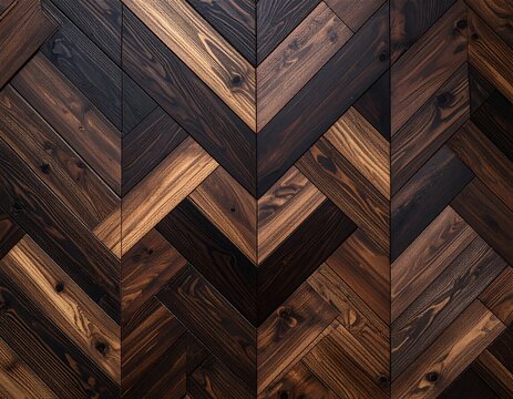 Dark wood parquet flooring in a herringbone pattern