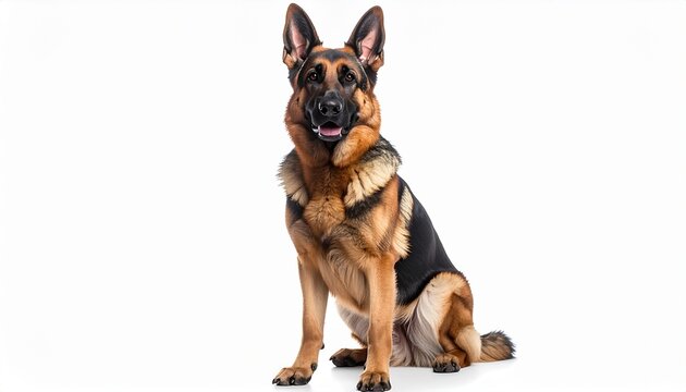 Realistic German Shepherd Dog Sitting on White Background
