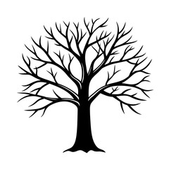 Obraz premium Minimalist Bare Tree Silhouette Vector Winter Season, Nature Art, Tattoo & Wall Decor Design
