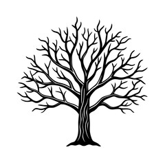 Obraz premium Minimalist Bare Tree Silhouette Vector Winter Season, Nature Art, Tattoo & Wall Decor Design