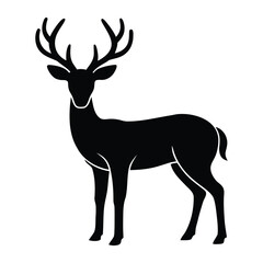 Black silhouette of a majestic stag with large antlers standing on a white background deer animal
