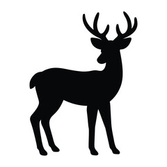 Black silhouette of a majestic stag with large antlers standing on a white background deer 5