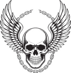 Human skull with feathered wings and broken chain vector