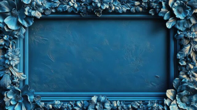 Picture frame composed of sea shells with a blue color theme.