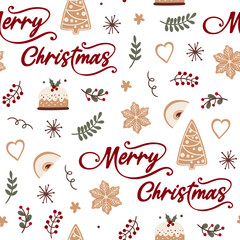 Beautiful Christmas pattern seamless, handmade pattern, great for Christmas textiles, banners, wraps, wallpapers - vector surface. Christmas elements.