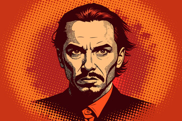 Intense businessman portrait with dramatic halftone effect captures focus and determination, perfect for modern corporate branding and impactful storytelling.